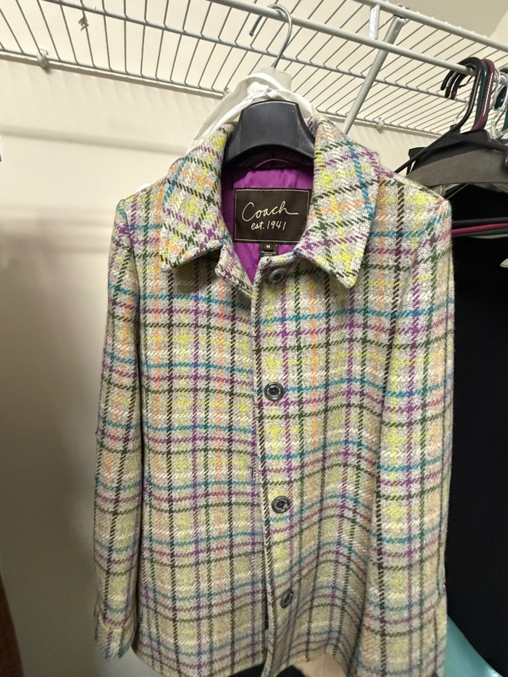 Coach Multicolor Plaid Pea Coat Sz M